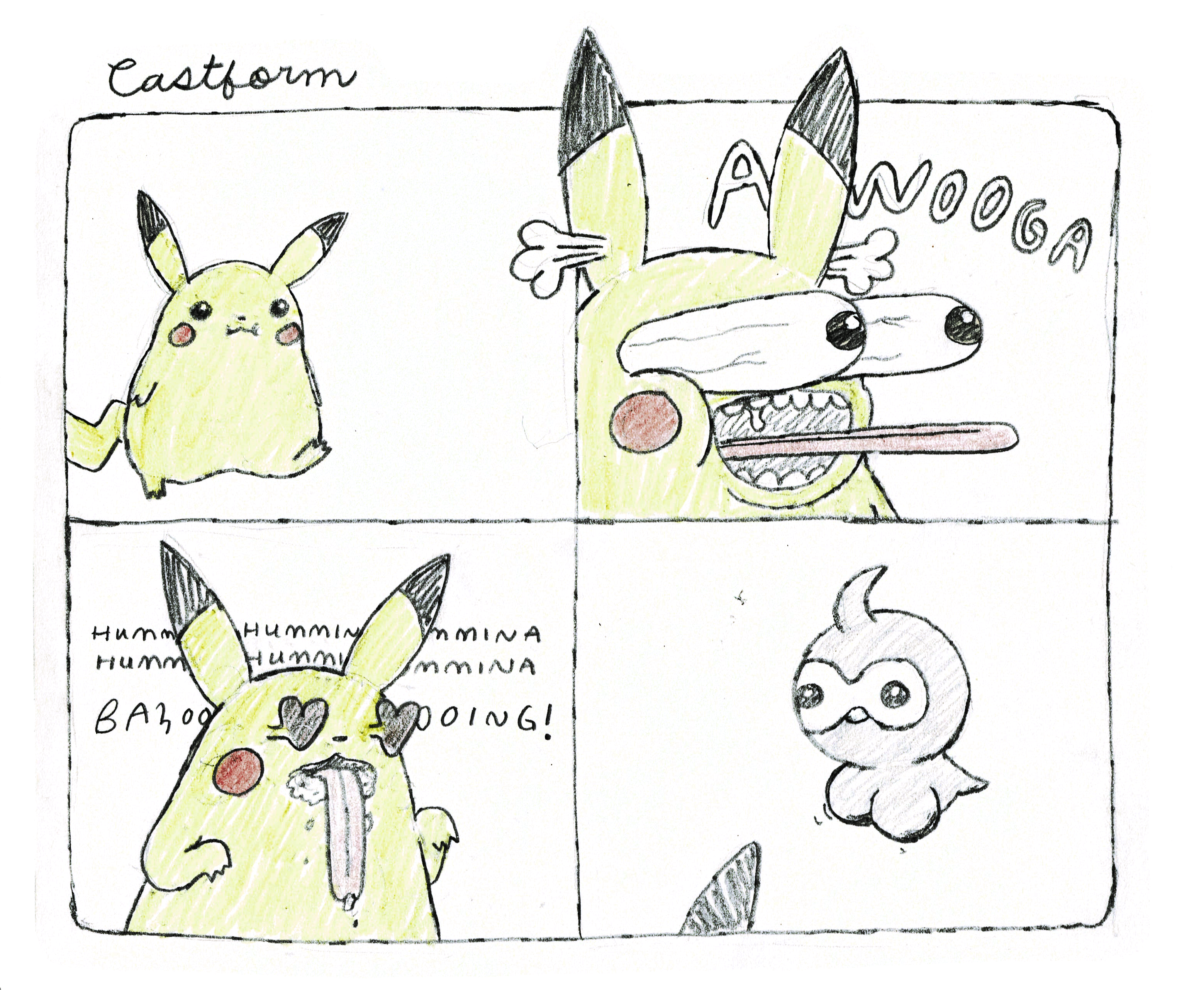 a comic in which the Pokemon Pikachu gets horny upon seeing the Pokemon Castform