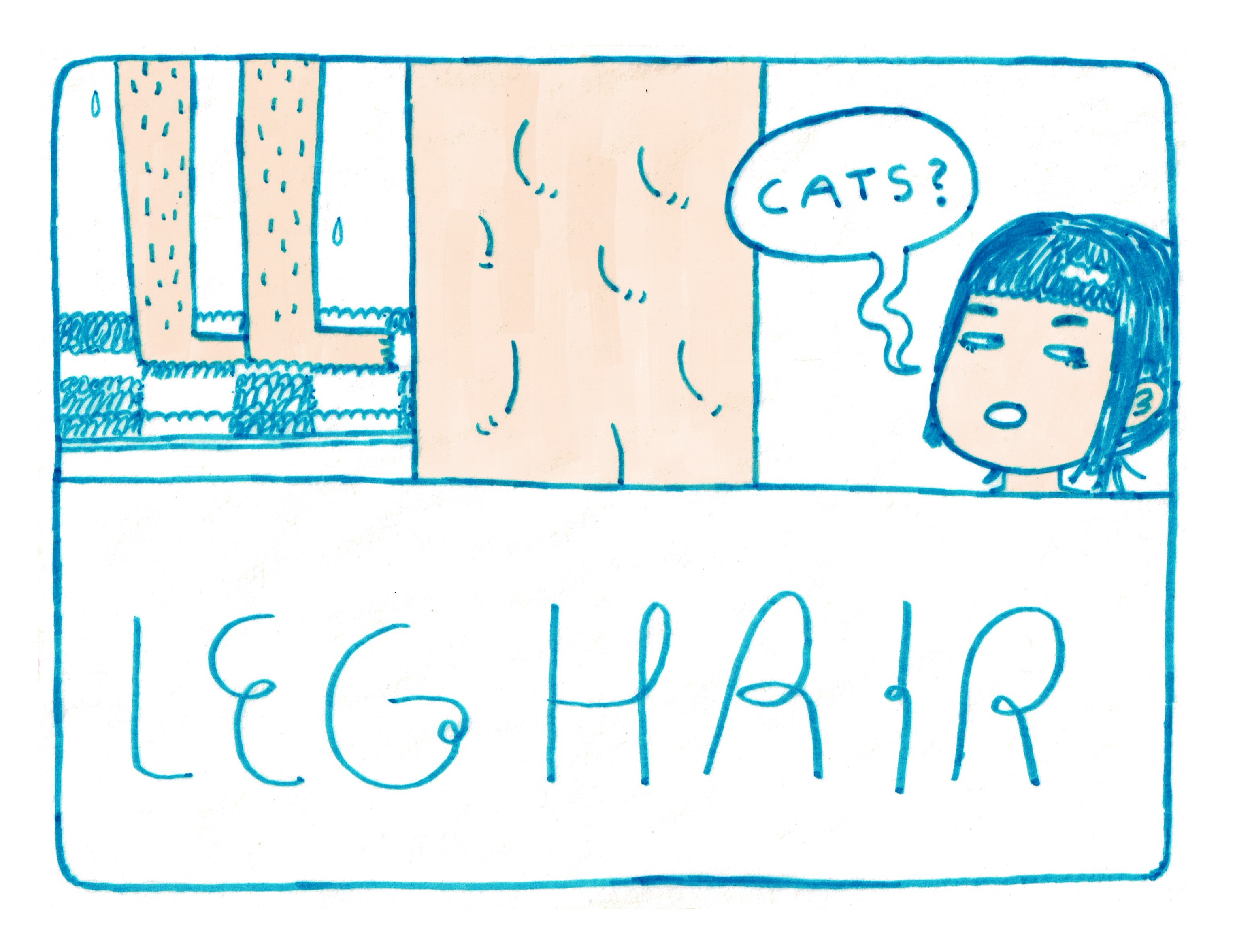 a comic about how feeling your own leg hair can sometimes trick you into thinking your cat has brushed against your leg