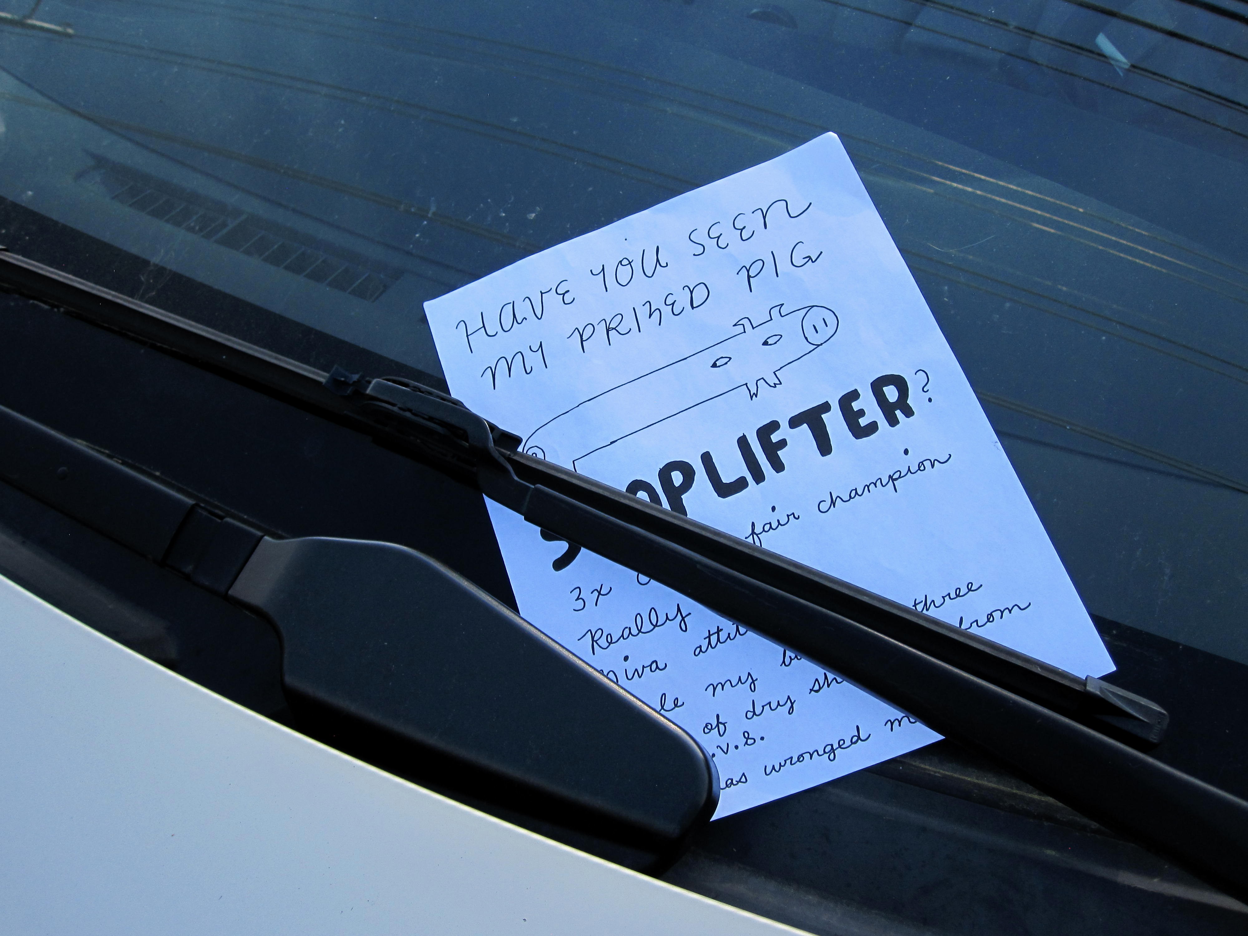 a flier about a missing pig is tacked up